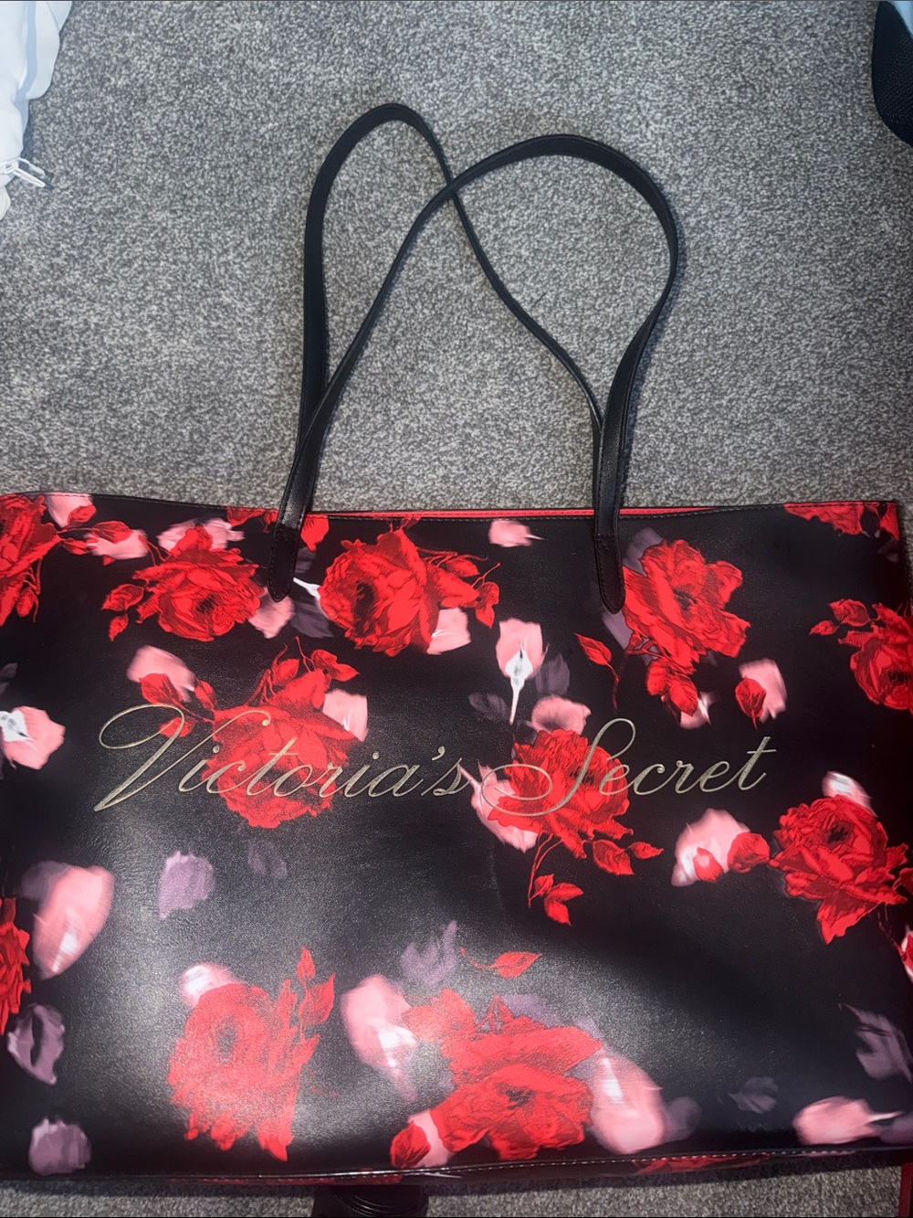 Victoria's Secret Black Tote with Red Rose Print